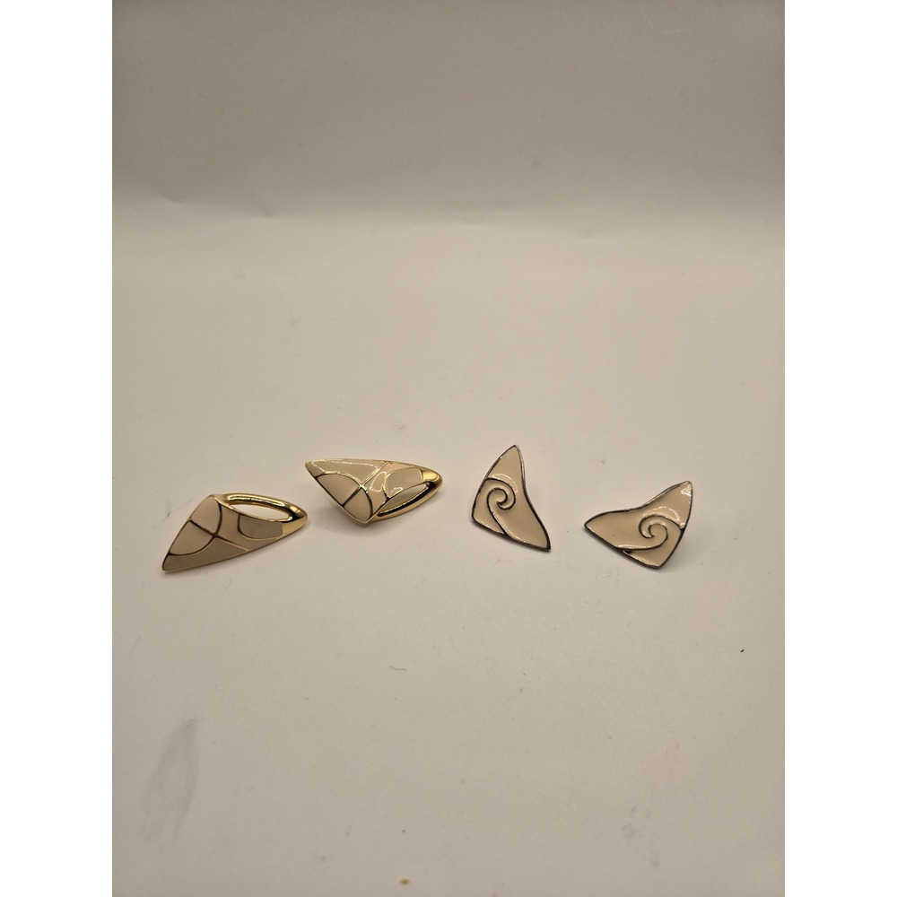 Vintage Geometric Enamel Earring Set Gold Silver Tone Abstract Swirl Studs